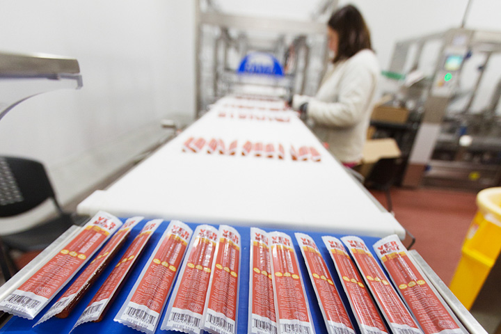 Manufacturing line of meat sticks at Vermont Smoke and Cure
